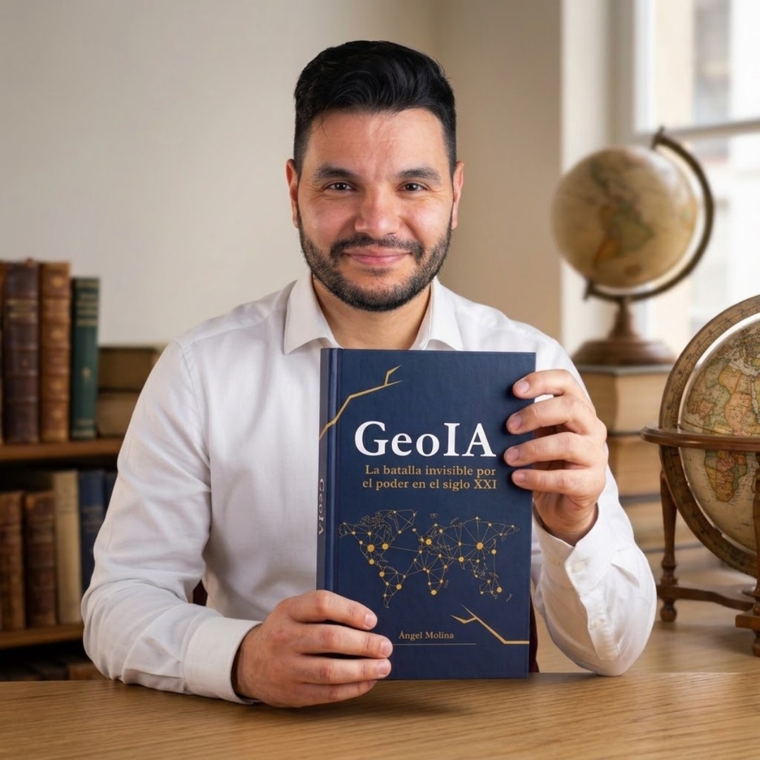 Ángel Molina con su libro GeoIA